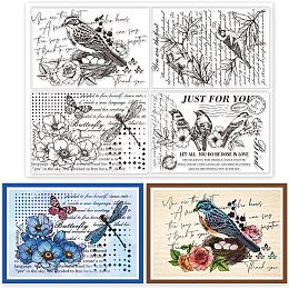 GLOBLELAND Vintage Flower and Bird Text Background Clear Stamps for Scrapbooking Butterfly Dragonfly Transparent Stamps Travel Silicone Clear Stamp Seals for DIY Envelope Decorative Cards Making