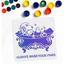 Dog Bath Stencil Dog Stencils Always WASH Your Paws Bath Bubble Duck Pattern Templates 11.8×11.8inch Reusable PET Material Flexibility for Wood Wall Home Decor DIY Crafts