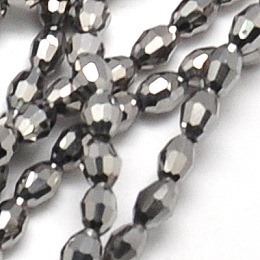 Honeyhandy Electroplate Glass Beads Strands, Full Silver Plated, Faceted, Oval, Silver, 6x4mm, Hole: 1mm, about 65pcs/strand, 16 inch