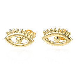 Honeyhandy Brass Evil Eye Stud Earrings for Women, Nickel Free, Real 18K Gold Plated, 7x11.5mm, Pin: 0.8mm