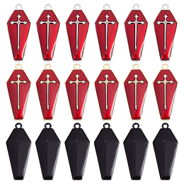 SUNNYCLUE 30Pcs 3 Colors Halloween Theme Alloy Enamel Pendants, Coffin with Cross, Mixed Color, 25.5x11x3mm, Hole: 1.2mm, 10pcs/color