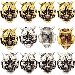 CHGCRAFT 12Pcs 2 Colors Antique Evil Goblin Head Bead EDC Bead Devil Bead Skull Charm for Keychain Necklace DIY Craft, Antique Silver and Antique Golden, 19x15.5x13.5mm, Hole: 6mm