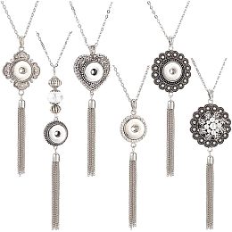 NBEADS 5 Pcs Tassel Snap Button Necklaces, Metal Rhinestone Pendant Necklace Interchangeable Hang Snap Base Pendant Snap Jewelry Charms Pendant for Gift Charms Jewelry Making