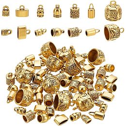 NBEADS 70 Pcs 7 Style Tibetan Style Alloy Cord Ends, Column/Cone/Barrel Antique Golden End Tips Metal Leather Tassel End Caps Glue-in Cord Terminators for DIY Bracelet Jewelry Making