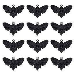 SUNNYCLUE Alloy Pendants, Moth, Electrophoresis Black, 26x41x1.5mm, Hole: 1.6mm, 20pcs/box