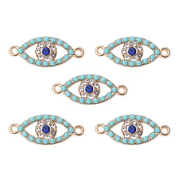 Honeyhandy Alloy Connector Charms with Capri Blue Rhinestone and Synthetic Turquoise, Eye Links, Nickel, Golden, 24x10x3mm, Hole: 1.5mm