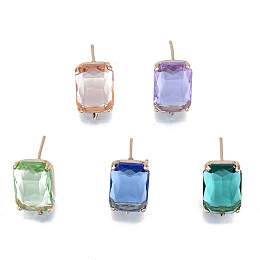 Honeyhandy K9 Glass Stud Earring Findings, with Light Gold Plated Brass Pins and Vertical Loops, Rectangle, Cadmium Free & Lead Free, Mixed Color, 17x10mm, Hole: 1.6mm, Pin: 0.8mm