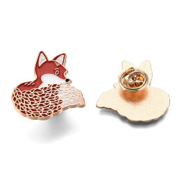 Honeyhandy Fox Shape Enamel Pin, Light Gold Plated Alloy Animal Badge for Backpack Clothes, Nickel Free & Lead Free, 30x28mm, Pin: 1.2mm