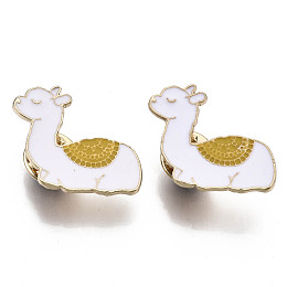 Honeyhandy Alloy Brooches, Enamel Pin, with Brass Butterfly Clutches, Llama/Alpaca, Light Gold, White, 22.5x27x2mm, Pin: 1mm