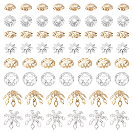 PandaHall Elite 80pcs Bead Cap 8 Styles Hollow Filigree Flower Bead Caps Golden/Silver Bead Spacers for Bracelet Earring Necklace Tassel Making, 4.5~10mm