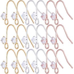 SUNNYCLUE 1 Box 36Pcs Rhinestone Earring Hooks Earring Fish Hooks Ear Wires Fish Hooks Crystal Cubic Zirconia Earring Findings Ear Wire Hooks for Jewelry Making Accessories DIY Dangle Earrings Craft