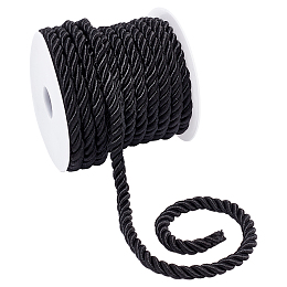 PandaHall Elite 8mm Twisted Cord, 3 Braided Cord Trim Rope Trim Craft Decorative Rope Black Twisted Silk Ropes for Curtain Tieback, Upholstery, Honor Cord, Christmas Garland, Handbags Handles