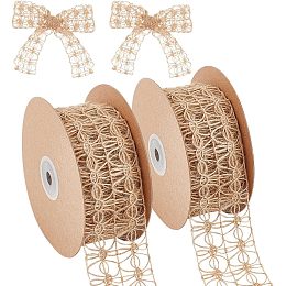 AHANDMAKER 20 Yards Burlap Wired Ribbon, Burlap Lace Burlap Wedding Ribbon Natural Jute Rope 1-3/4 inch Hollow Flower Braided Burlap Ribbon for Home Decor Gift Wrapping Tree Topper Bow Wreath