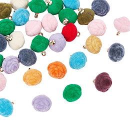 CHGCRAFT 32Pcs Mini Flocked Flower Charms Mixed Colored Flower Charms Flocky Resin Flower Pendants with Light Gold Findings for DIY Jewelry Necklace Earring Making, 16x18.5mm