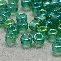 FGB 12/0 Round Glass Seed Beads, Transparent Colours Rainbow, Medium Aquamarine, 12/0, 2x1.5mm, Hole: 0.9mm, about 30000pcs/bag