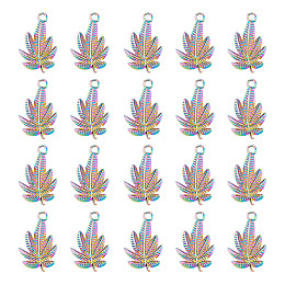 Arricraft 304 Stainless Steel Pendants, Leaf, Rainbow Color, 22x14x2mm, Hole: 1.8mm, 20pcs/box