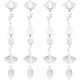 DICOSMETIC 16Pcs 4 Style Lotus Flower Charms Leaf Pendants Leaves Branch Charms Hollow Lotus Charm Ginkgo Charms Stainless Steel Pendants for DIY Crafting Bracelet Jewelry Making