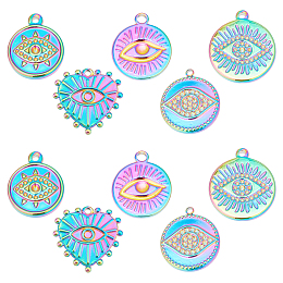 DICOSMETIC 10Pcs Evil Eye Charms 5 Styles Egyptian Eye Pendants Stainless Steel Flat Round and Heart Pendant with Evil Eye Charms Rainbow Hanging Ornaments for DIY Necklace Bracelet Jewelry Making