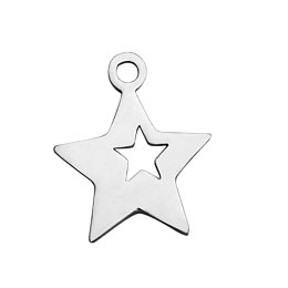 Honeyhandy 304 Stainless Steel Charms, Star, Stainless Steel Color, 13.7x12x1mm, Hole: 1.5mm