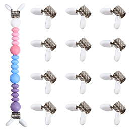 BENECREAT 12Pcs Stainless Steel Beading Stoppers, Mini Spring Clamps for Beading Jewelry Making, with Silicone Covers, White, 3cm