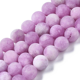 Honeyhandy Natural White Jade Bead Strands, Dyed, Frosted, Round, Medium Orchid, 8~9mm, Hole: 1mm, about 46~48pcs/strand, 14.9 inch