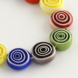 Honeyhandy Flat Round Handmade Millefiori Glass Beads, Mixed Color, 8x3mm, Hole: 0.5mm, about 48pcs/strand, 14.1 inch