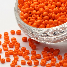 Honeyhandy Glass Seed Beads, Opaque Colours Seed, Round, Dark Orange, Size: about 4mm in diameter, hole:1.5mm, about 1000pcs/100g