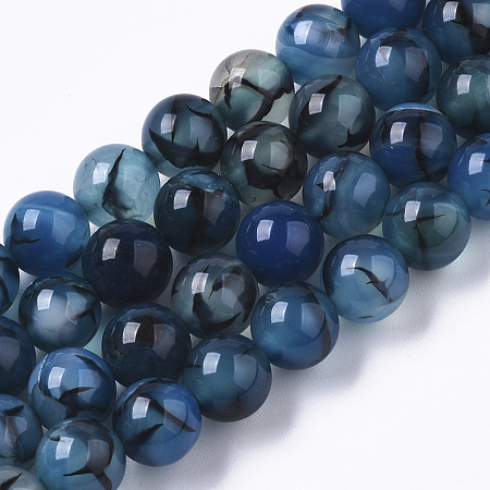 Arricraft Natural Dragon Veins Agate Beads Strands, Dyed, Round, Steel Blue, 8mm, Hole: 1mm, about 48pcs/strand, 14.96 inches