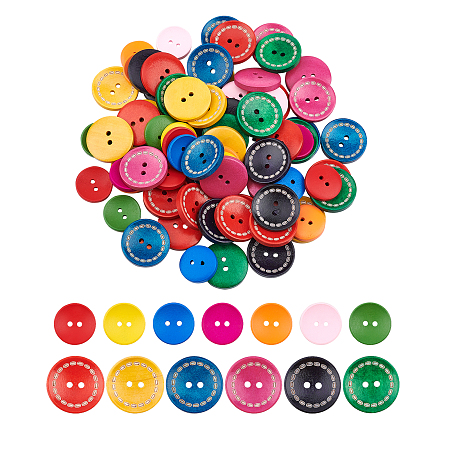 CHGCRAFT 2-hole Basic Sewing Button, Round, Colorful, Mixed Color, 200pcs/set