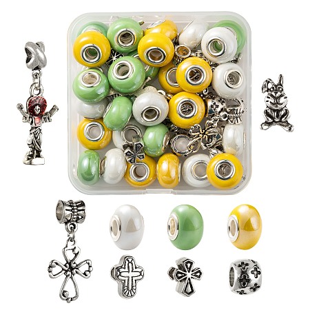 Arricraft DIY Jewelry Making Kits for Easter, Including Handmade Porcelain European Beads, Alloy European Beads & Dangle Charms, Mixed Color, 46pcs/box