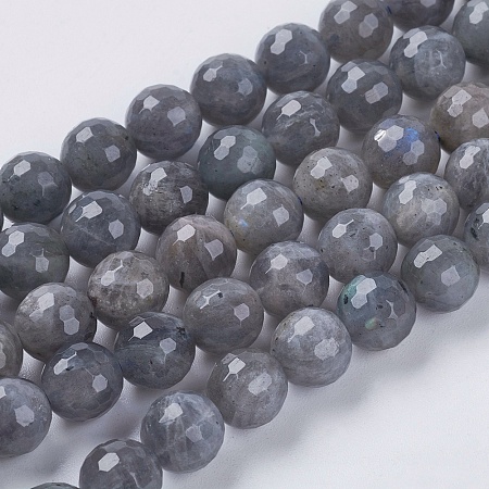 ARRICRAFT Natural Labradorite Beads Strands, Faceted, Round, Gray, Labradorite, 8mm, Hole: 1mm, about 50pcs/strand, 15.5 inches