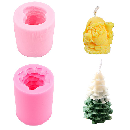 Gorgecraft Christmas Food Grade Silicone Molds, Fondant Molds, for DIY Cake Decoration, Chocolate, Candy, Soap, UV Resin & Epoxy Resin Jewelry Making, Christmas Claus & Tree, Hot Pink, Claus: 59x63mm; Tree: 59x78mm; Inner Size: 50x48mm