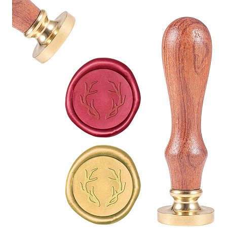 CRASPIRE Wax Seal Stamp, Wax Sealing Stamps Antler Vintage Wax Seal Stamp Retro Wood Stamp Removable Brass Seal Wood Handle for Wedding Invitations Embellishment Bottle Decoration Gift Packing