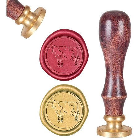 CRASPIRE Wax Seal Stamp, Sealing Wax Stamps Dairy Cow Retro Wood Stamp Wax Seal 25mm Removable Brass Seal Wood Handle for Envelopes Invitations Wedding Embellishment Bottle Decoration