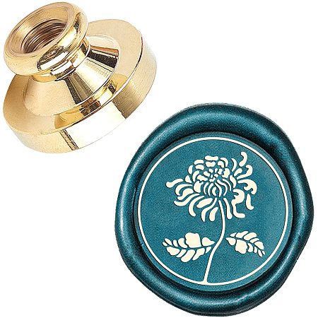 Pandahall Elite Wax Seal Stamp, 25mm Chrysanthemum Pattern Retro Brass Head Sealing Stamps, Removable Sealing Stamp for Wedding Envelopes Letter Card Invitations Bottle Decoration