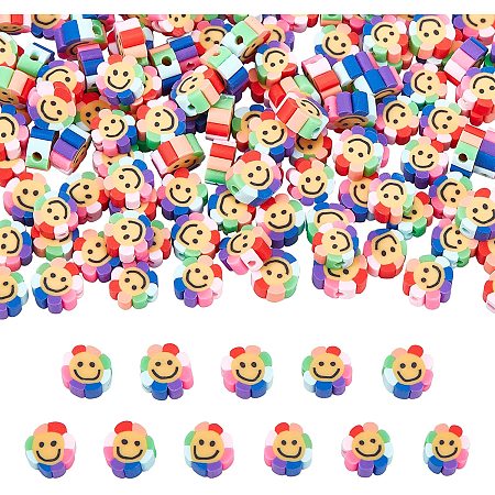 NBEADS About 300 Pcs Polymer Clay Beads, Flower with Smile Handmade Polymer Clay Spacer Beads Soft Pot Colours Beads Crafts Accessories for DIY Jewelry Making, Hole: 1.6mm(0.06 inch)