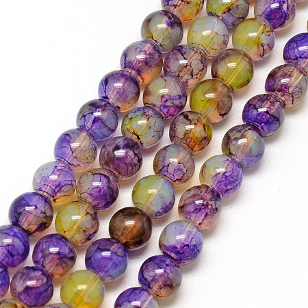Baking Painted Glass Beads Strands, Imitation Opalite, Round, Champagne Yellow, 8mm, Hole: 1.3~1.6mm, about 100pcs/strand, 31.4 inch