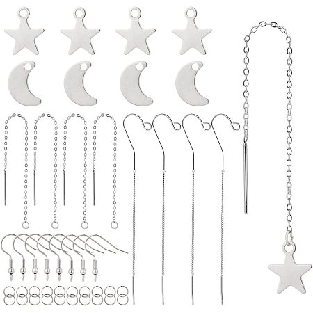 BENECREAT DIY Dangle Earring Making Kits with 32pcs Moon Star Brass Charm Pendants, 16pcs 2 Style Ear Threads, 50pcs Jump Rings and 8pcs Earring Hooks for DIY Earring making