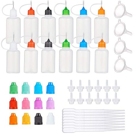 Beebeecraft BENECREAT 12 Pack 1oz/1.7oz Precision Tip Plastic Bottle with  12PCS Dropper Head, 12PCS Colorful Child Resistant Caps, 4PCS Funnel, 8PCS