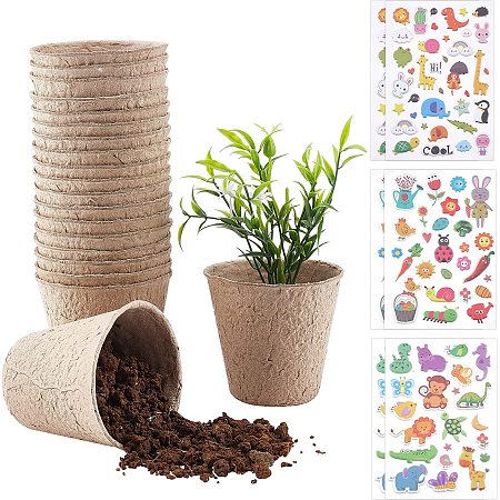NBEADS Garden Paper Pot Craft Kit, 20 Pack Seed Starter Pots with 6 Sheets Cartoon Stickers Organic Planting Peat Pots Nursery Pots for Garden Seedling Seed Germination