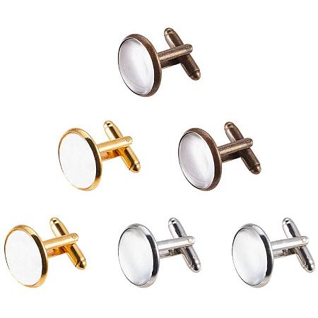 PandaHall Elite 24 Sets Brass Cufflinks Tray Settings with Dome Clear Glass Covers Cabochons Bezel Blanks for Picture Cuff Button Making, Tray 16mm