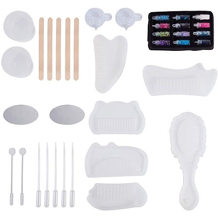 PH PandaHall Comb Silicone DIY Mold Kit, 6 Pack Resin Silicone Comb Molds, Mirror Mold, Measuring Cup, Pipettes, Stirring Rod, Glitters, Mixing Dish for DIY Comb Casting