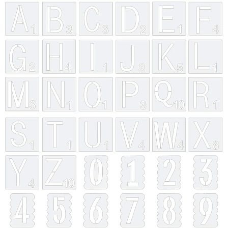 PandaHall Elite 72 Sheets Scrabble Letters Stencil Letter A~Z & Number 0~9 Drawing Stencil Drawing Scale Template Tile Stencils for Wall Decor Painting Signs DIY Projects Art & Craft (3” & 4”)
