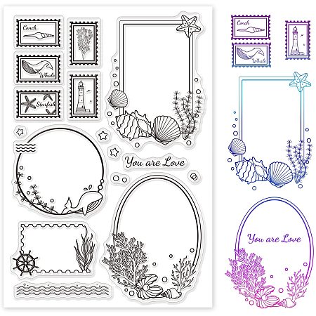 GLOBLELAND Ocean Theme Frames Clear Stamps Silicone Stamp Transparent Stamp for Card Making Decoration and DIY Scrapbooking Photo Frame Gifts