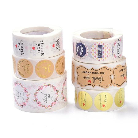 Honeyhandy Round PVC Self-Adhesive Paper Stickers, Adhesive Labels, Mixed Color, 2.5~5x2.5~3.8cm