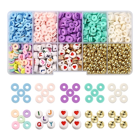 DIY Heishi Bracelet Making Kit, Including Disc/Flat Round Polymer Clay Beads, Acrylic & ABS Plastic & CCB Plastic Beads, Elastic Thread, Mixed Color, Beads: 1470pcs/box