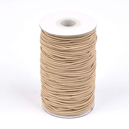 NBEADS A Roll of 70m Round Elastic Cord Beading Crafting Stretch String, with Fibre Outside and Rubber Inside, Tan, 2mm