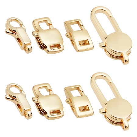 Arricraft 8Pcs 4 Styles Brass Lobster Claw Clasps, Real 18K Gold Plated, 11~25x5~10x3~4mm, 2pcs/style
