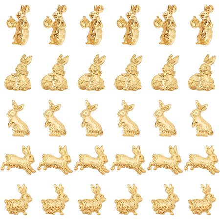 OLYCRAFT 60 Pcs Easter Theme Rabbit Alloy Resin Fillers 5 Styles Epoxy Resin Cabochons Charms for Resin Jewelry Necklace Bracelet Making Hair Clip