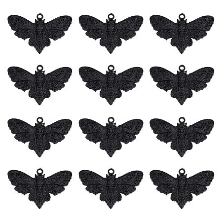 SUNNYCLUE Alloy Pendants, Moth, Electrophoresis Black, 26x41x1.5mm, Hole: 1.6mm, 20pcs/box